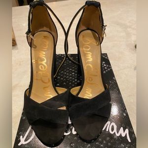 Sam Edelman Yancy Block Heel Sandal - Black Suede Size 7.5